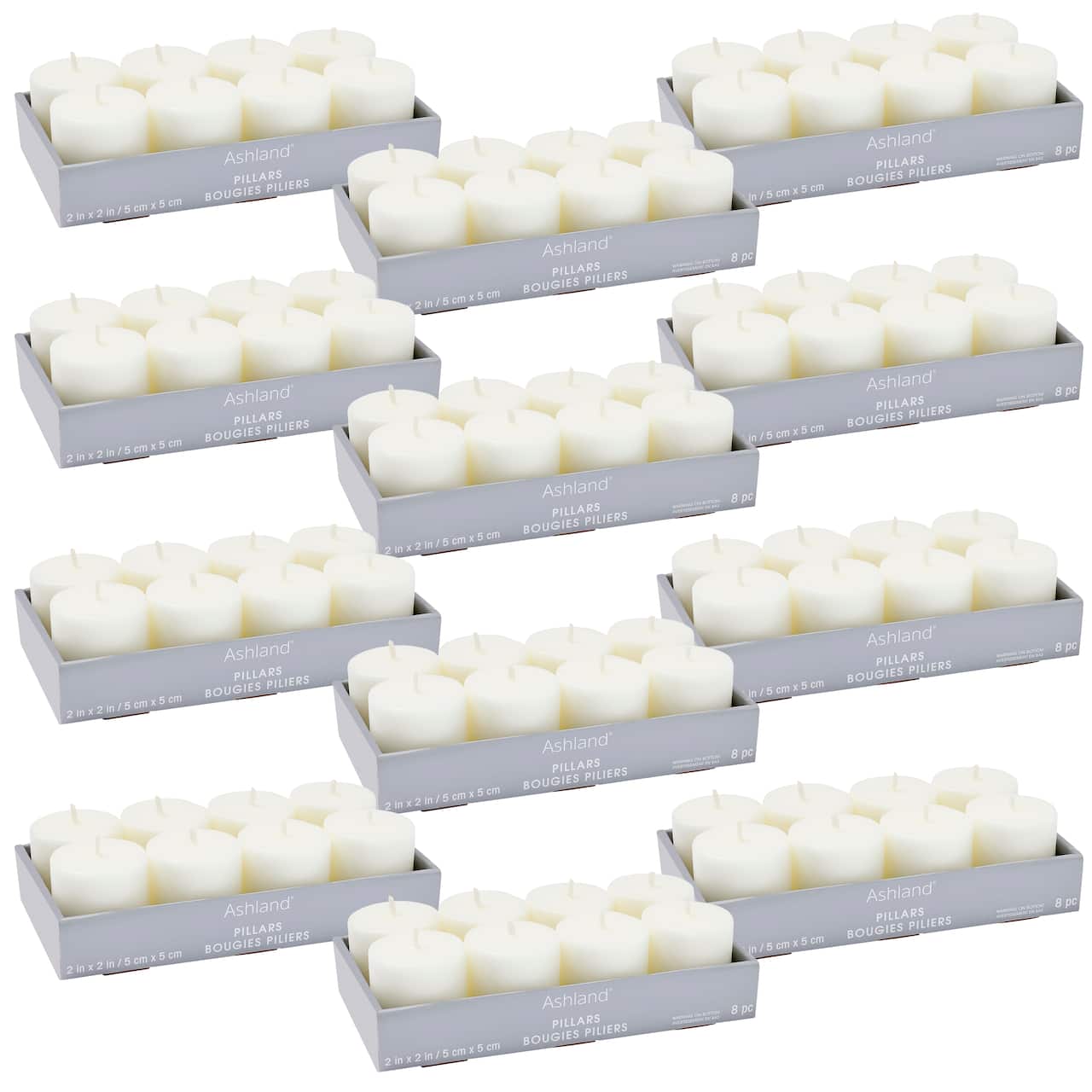 12 Packs: 8 ct. (96 total) Basic Elements™ White Pillar Candles Value Pack by Ashland®